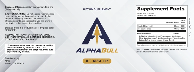 AlphaBull Supplement Label